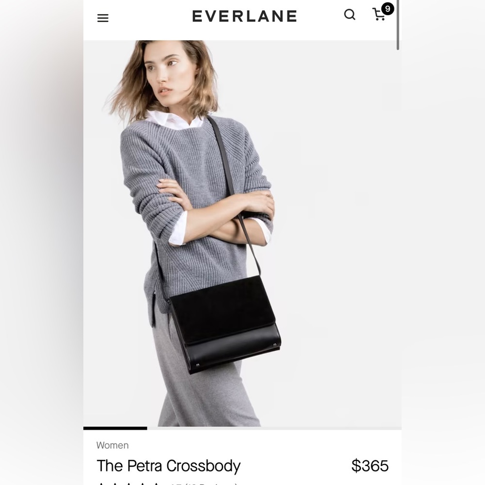 Everlane Petra Crossbody Bag Black Leather/Suede Gem
